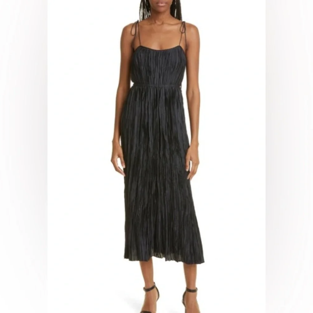 Ulla Johnson Orla Plisse sz 6 in Noir Black spaghetti tie strap Crinkle Dress - Picture 4 of 11